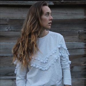 Grey Tassel Pullover Sweatshirt